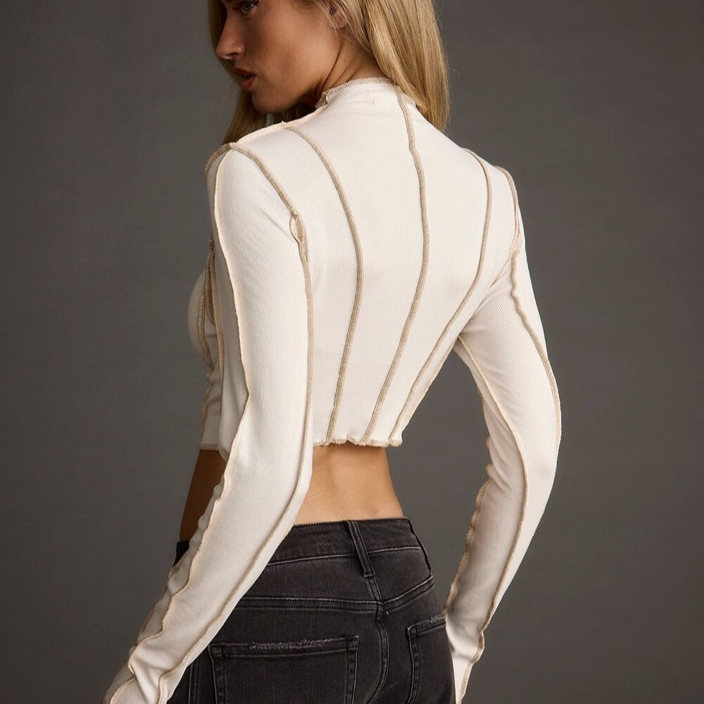12th Tribe Avalon White Ribbed Long Sleeve Top Size L - Picture 2 of 3
